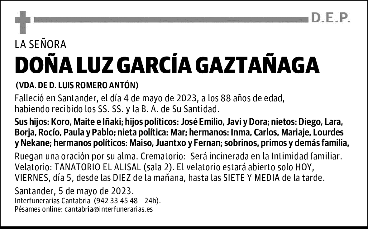 DOÑA LUZ GARCÍA GAZTAÑAGA