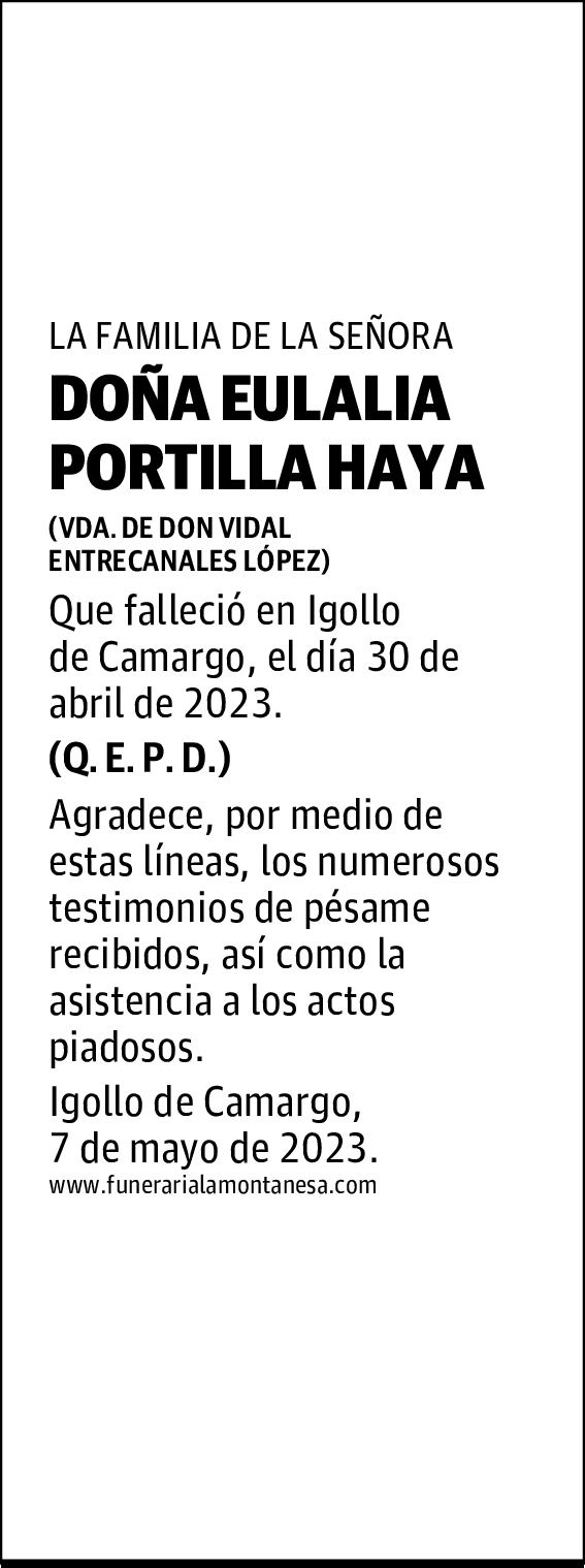DOÑA EULALIA PORTILLA HAYA
