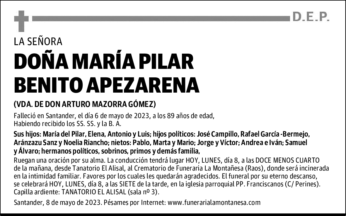 DOÑA MARÍA PILAR BENITO APEZARENA