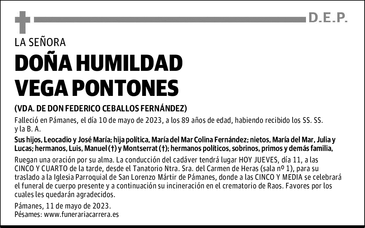 DOÑA HUMILDAD VEGA PONTONES