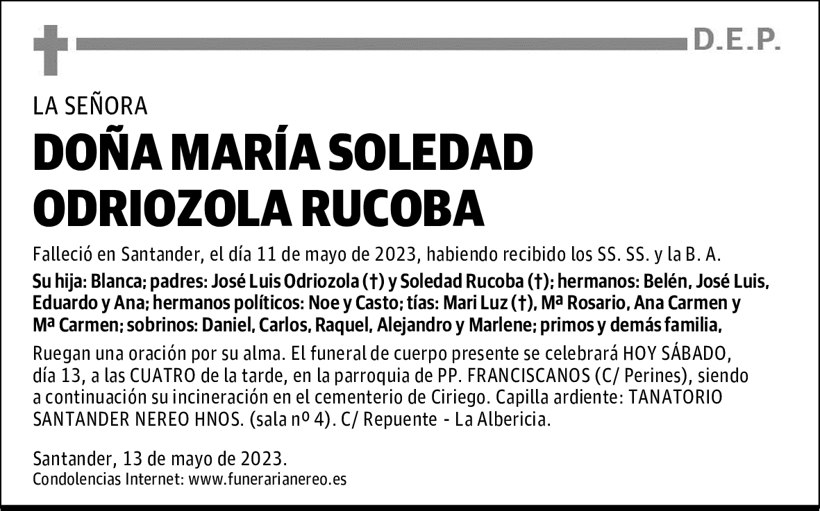 DOÑA MARÍA SOLEDAD ODRIOZOLA RUCOBA