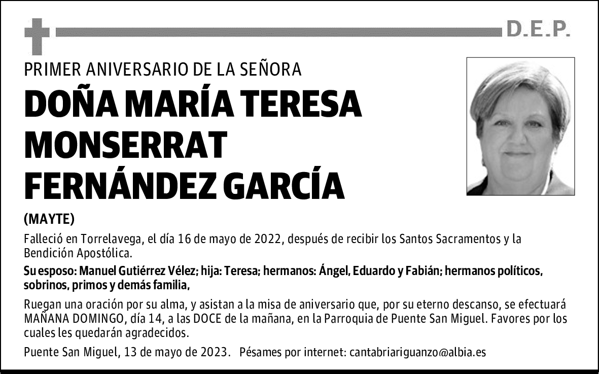 DOÑA MARÍA TERESA MONSERRAT FERNÁNDEZ GARCÍA