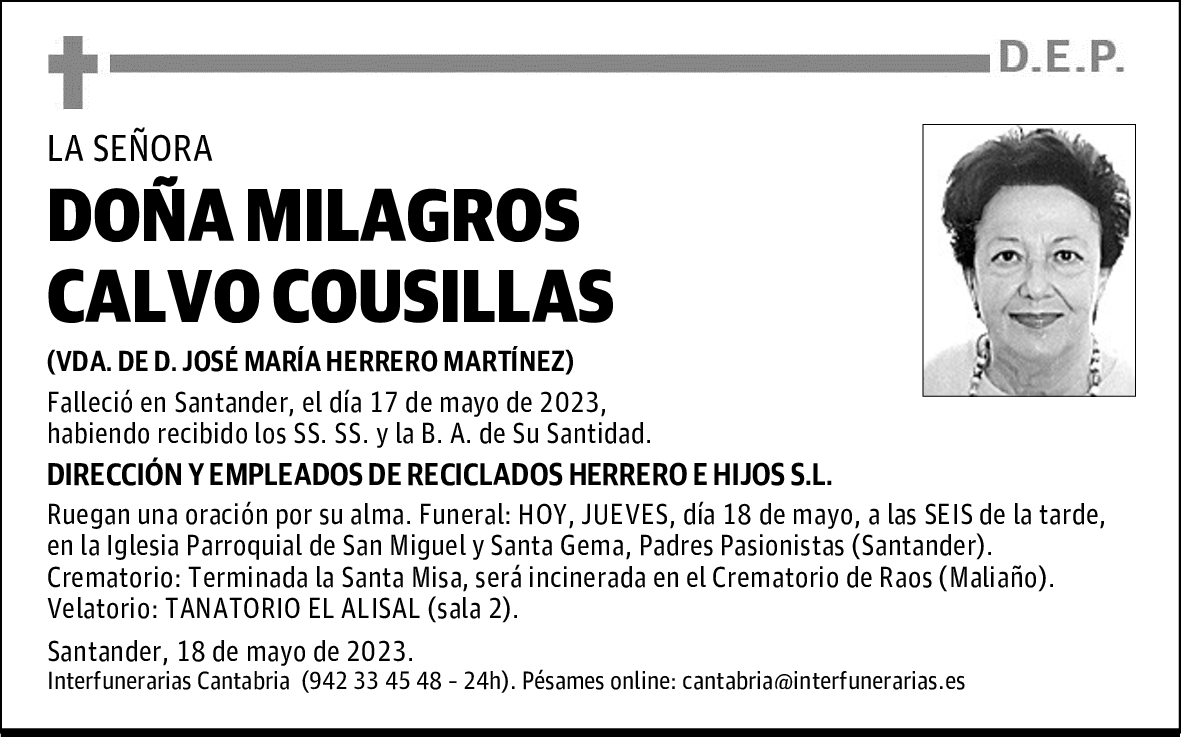 DOÑA MILAGROS CALVO COUSILLAS