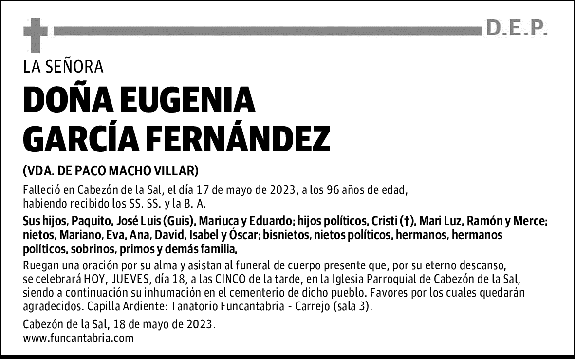 DOÑA EUGENIA GARCÍA FERNÁNDEZ