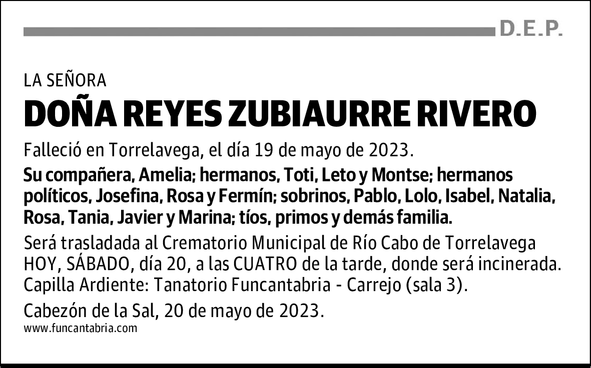 DOÑA REYES ZUBIAURRE RIVERO
