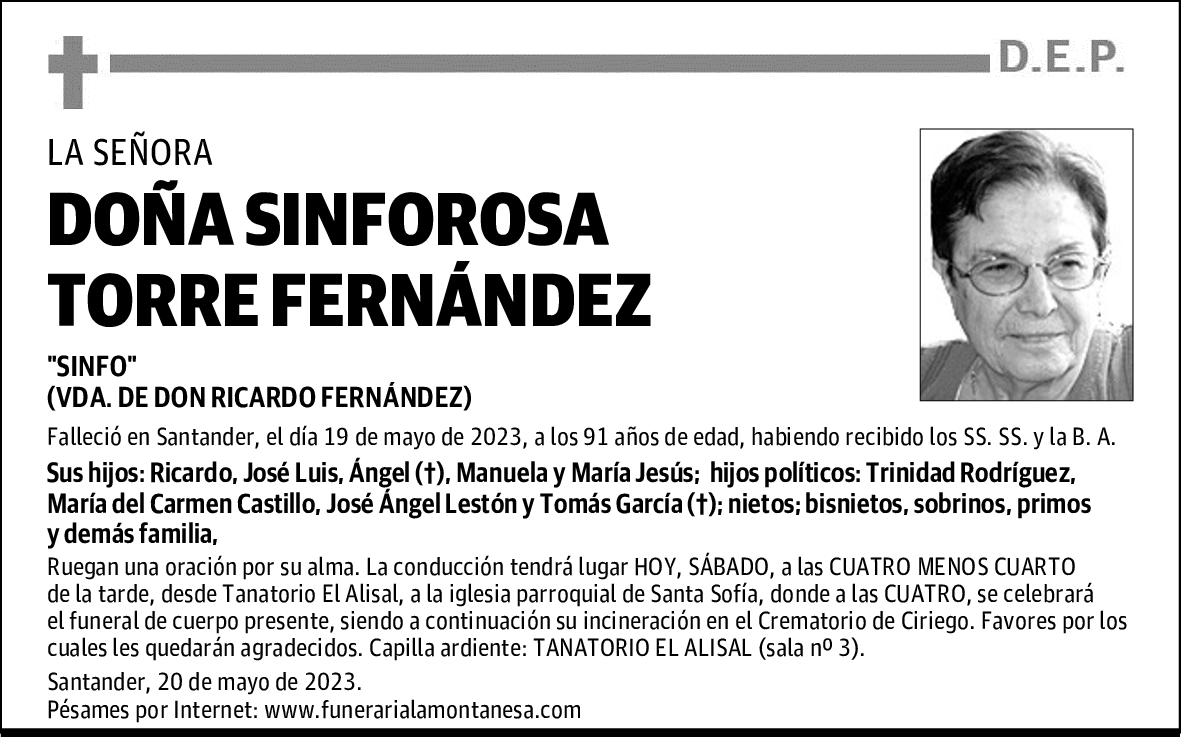 DOÑA SINFOROSA TORRE FERNÁNDEZ