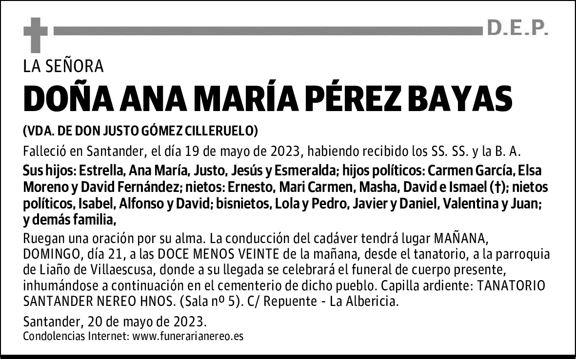 DOÑA ANA MARÍA PÉREZ BAYAS