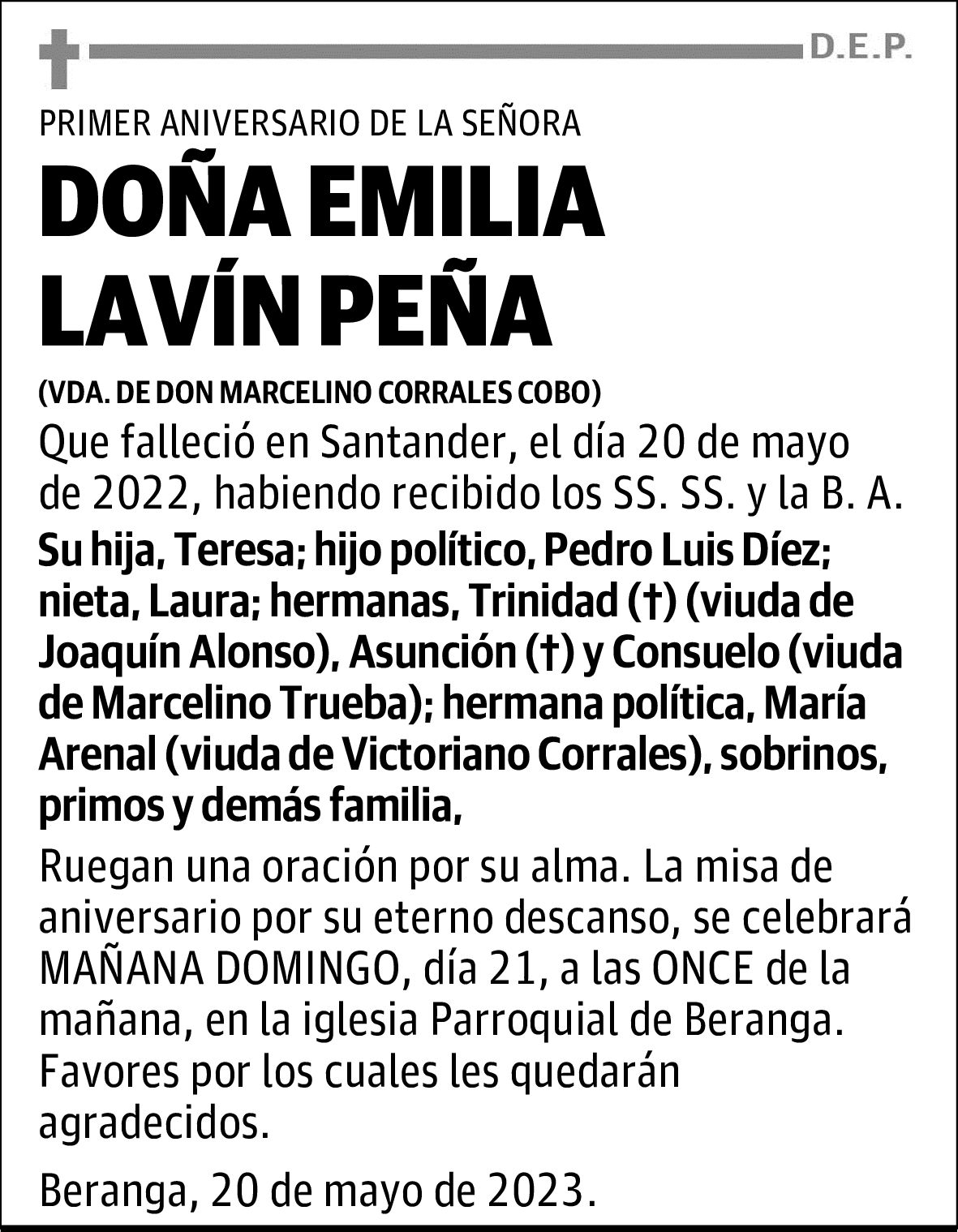 DOÑA EMILIA LAVÍN PEÑA