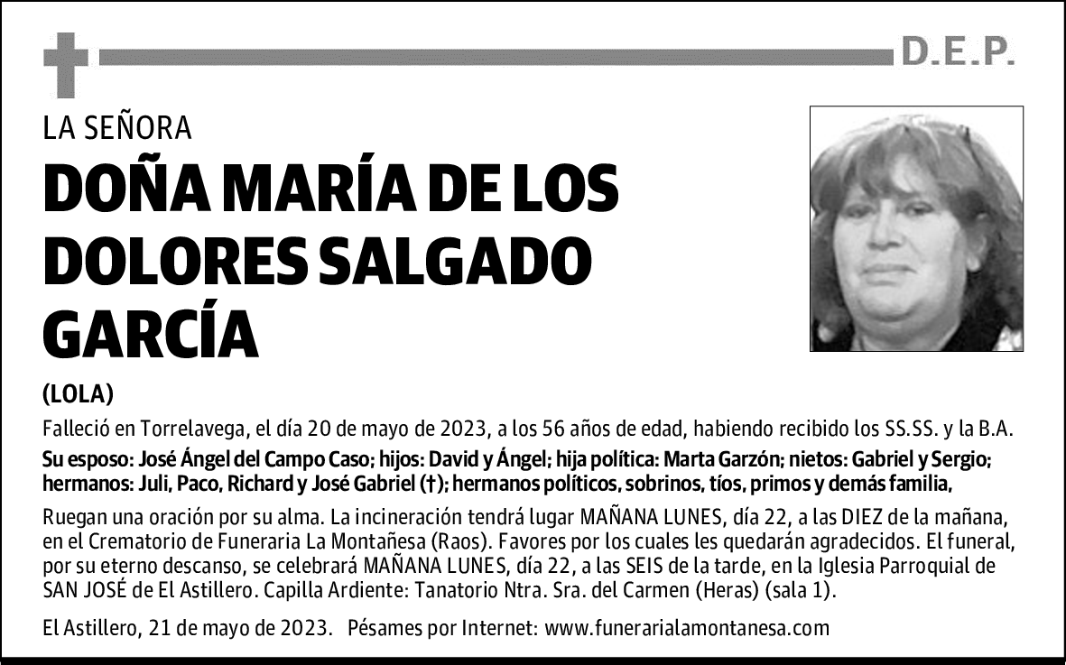 DOÑA MARÍA DE LOS DOLORES SALGADO GARCÍA