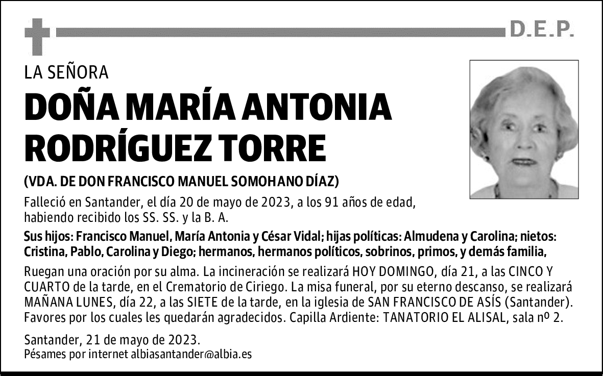 DOÑA MARÍA ANTONIA RODRÍGUEZ TORRE
