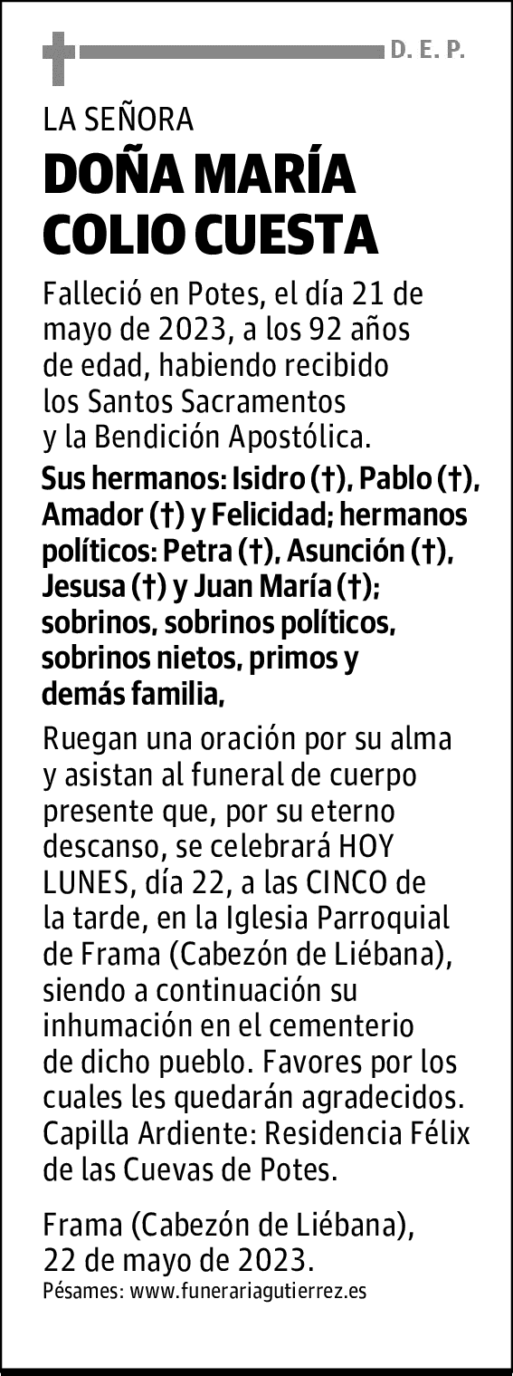 DOÑA MARÍA COLIO CUESTA