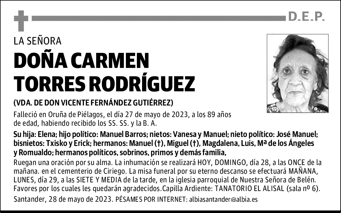 DOÑA CARMEN TORRES RODRÍGUEZ