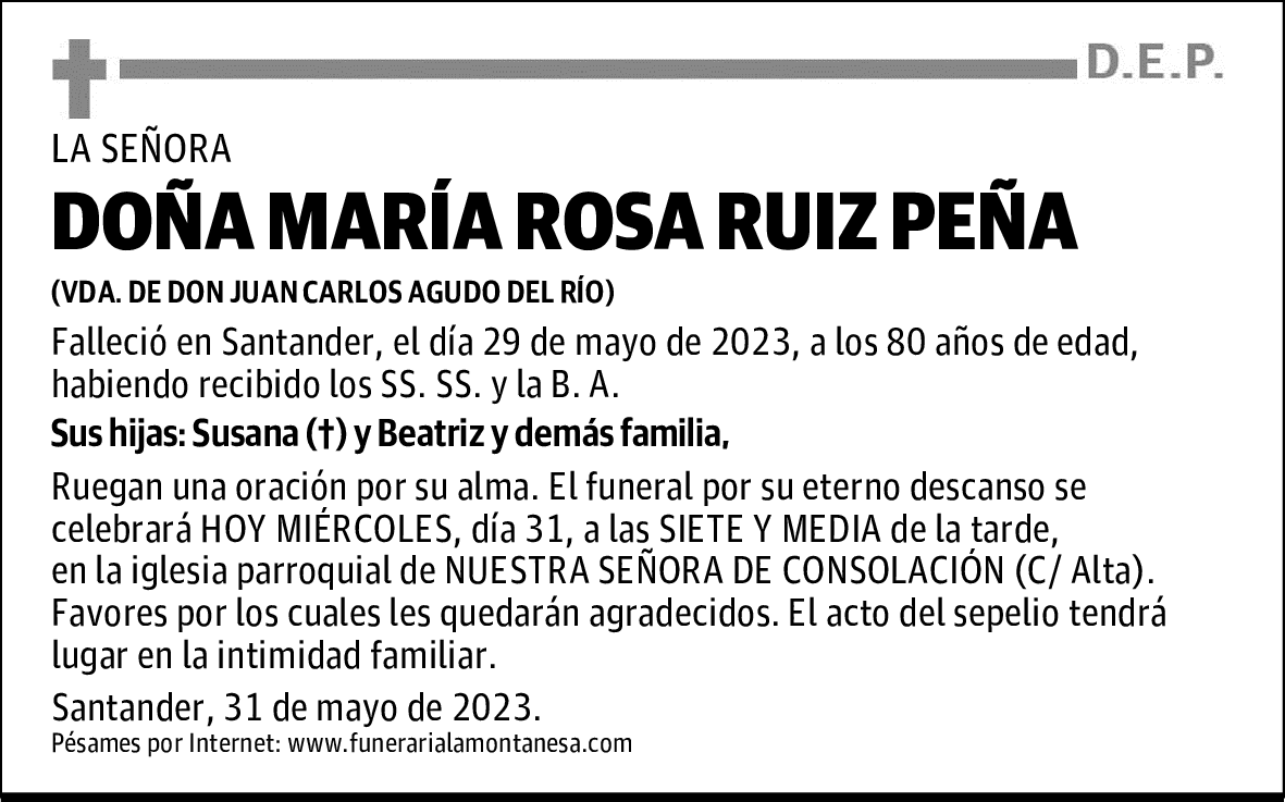 DOÑA MARÍA ROSA RUIZ PEÑA