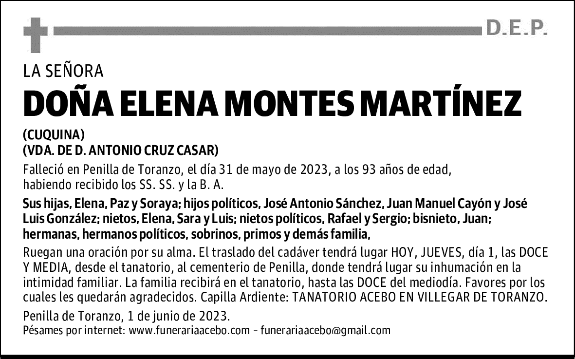 DOÑA ELENA MONTES MARTÍNEZ