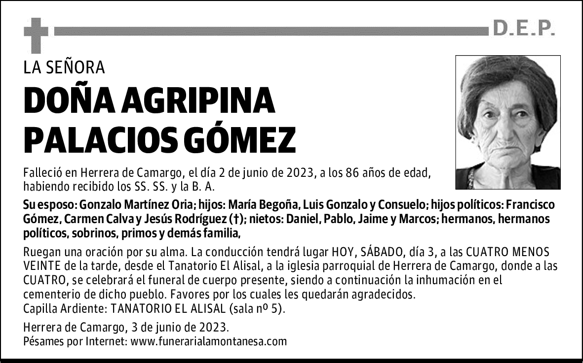 DOÑA AGRIPINA PALACIOS GÓMEZ