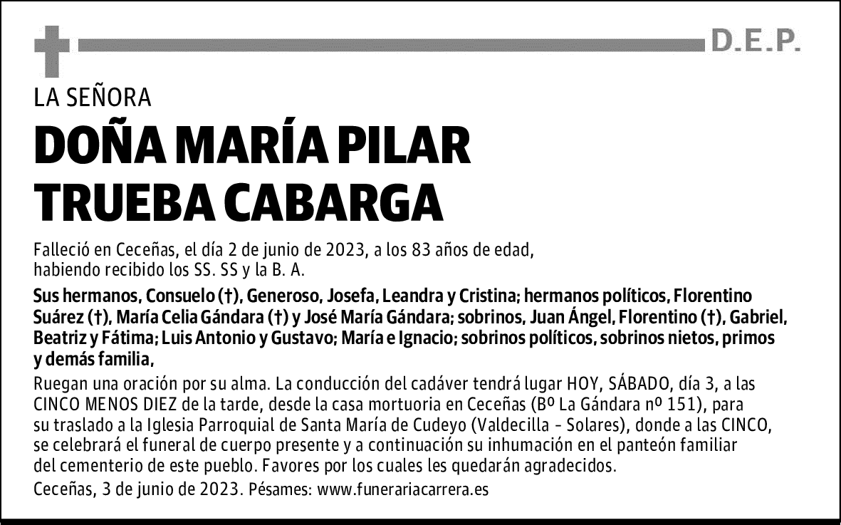 DOÑA MARIA PILAR TRUEBA CABARGA