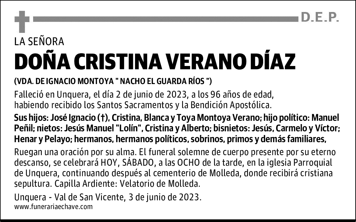 DOÑA CRISTINA VERANO DÍAZ