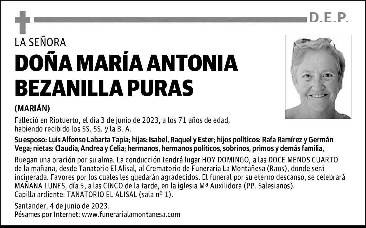 DOÑA MARÍA ANTONIA BEZANILLA PURAS
