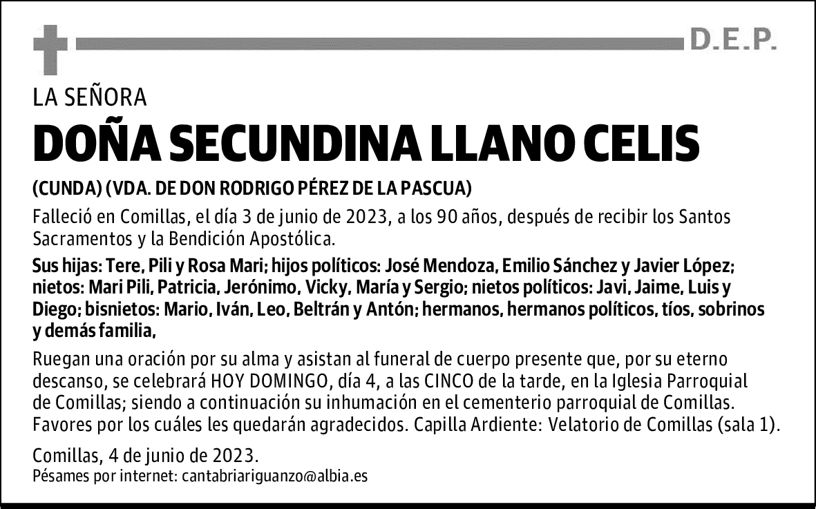 DOÑA SECUNDINA LLANO CELIS