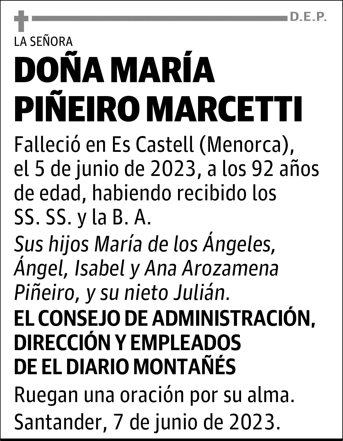 DOÑA MARÍA PIÑEIRO MARCETTI