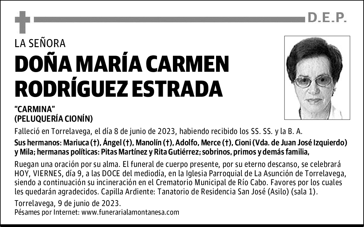 DOÑA MARÍA CARMEN RODRÍGUEZ ESTRADA