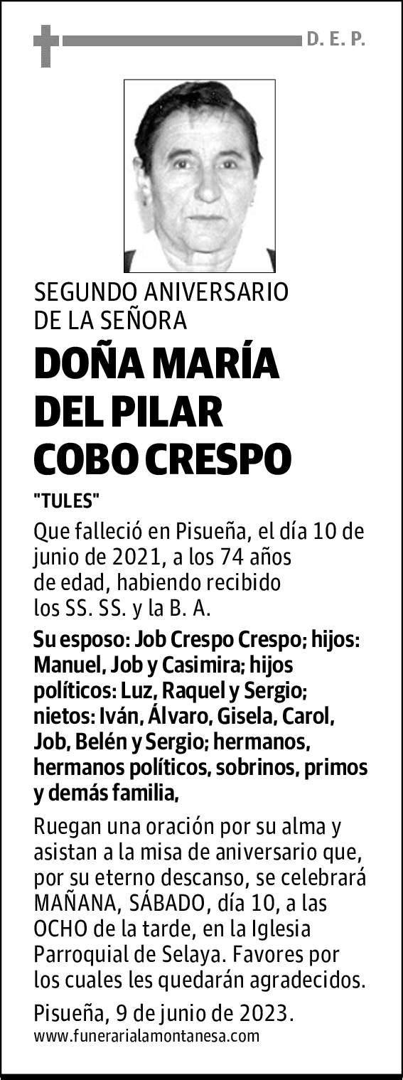 DOÑA MARÍA DEL PILAR COBO CRESPO