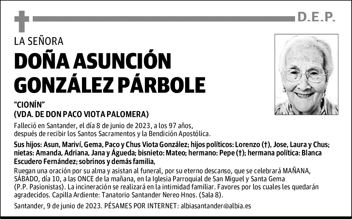 DOÑA ASUNCIÓN GONZÁLEZ PÁRBOLE