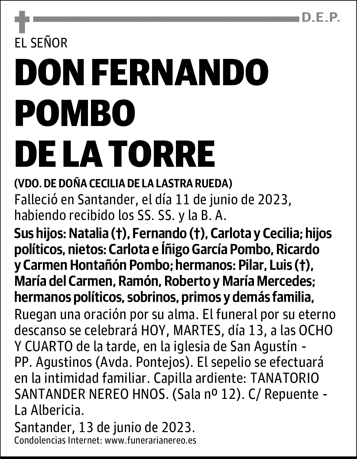 DON FERNANDO POMBO DE LA TORRE