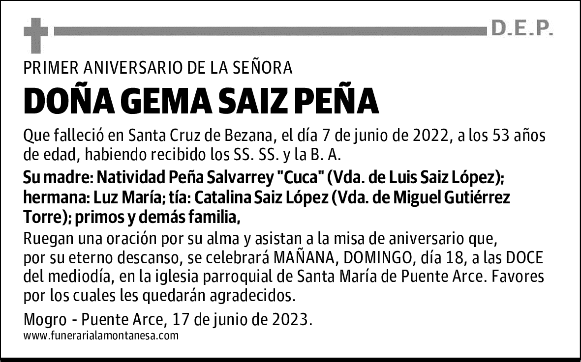 DOÑA GEMA SAIZ PEÑA