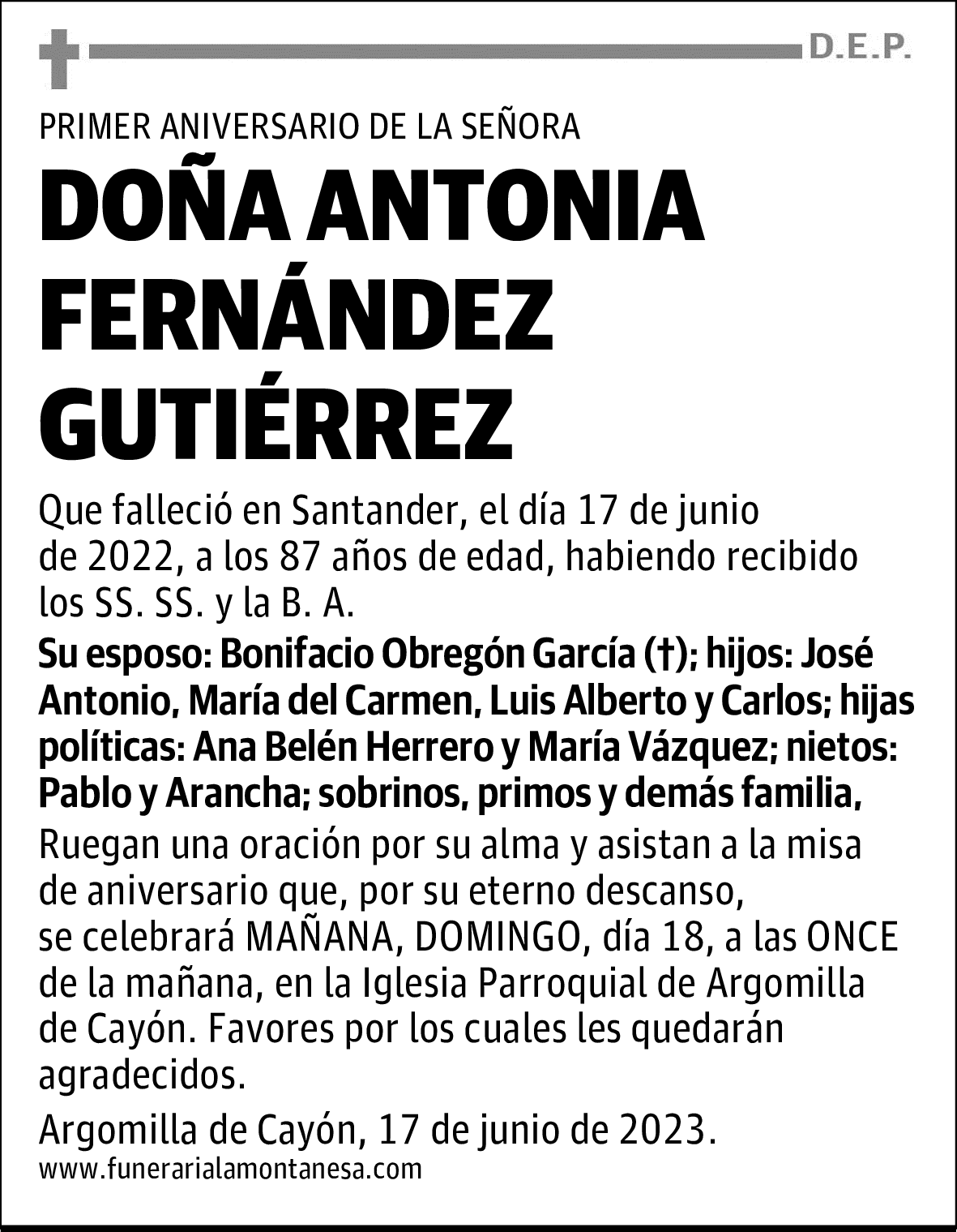 DOÑA ANTONIA FERNÁNDEZ GUTIÉRREZ