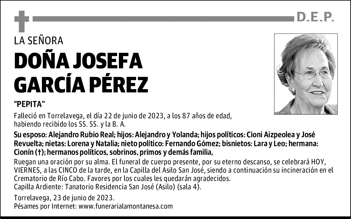 DOÑA JOSEFA GARCÍA PÉREZ