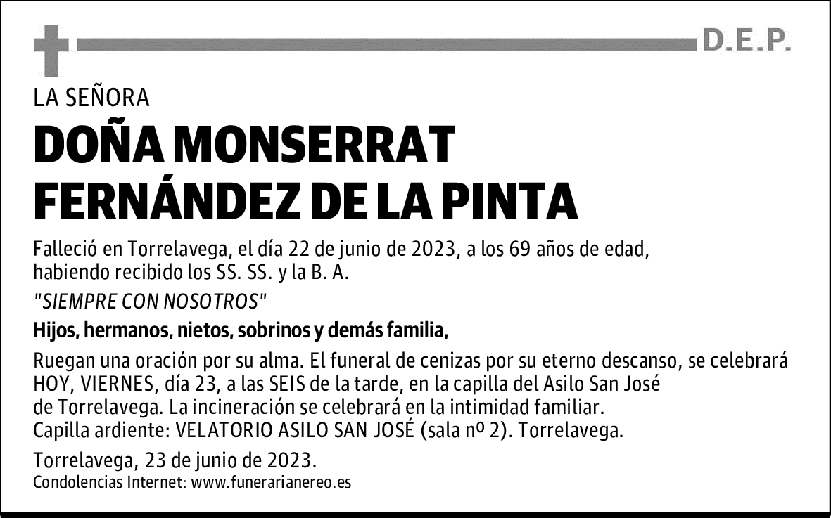 DOÑA MONSERRAT FERNÁNDEZ DE LA PINTA
