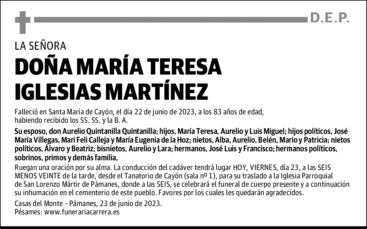 DOÑA MARÍA TERESA IGLESIAS MARTÍNEZ