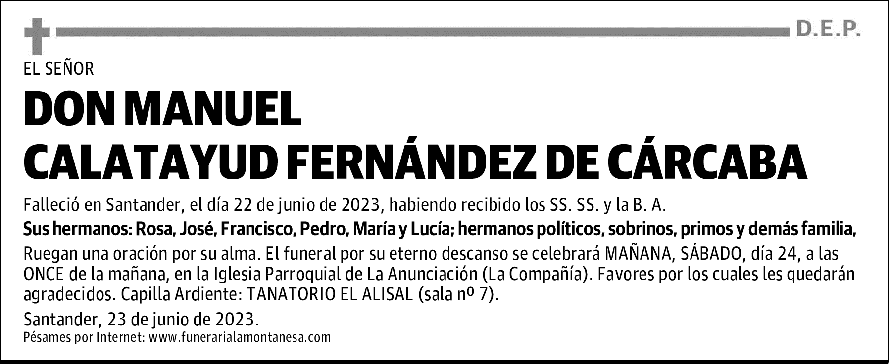 DON MANUEL CALATAYUD FERNÁNDEZ DE CÁRCABA