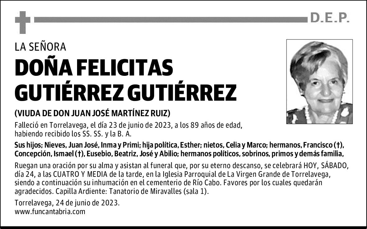 DOÑA FELICITAS GUTIÉRREZ GUTIÉRREZ