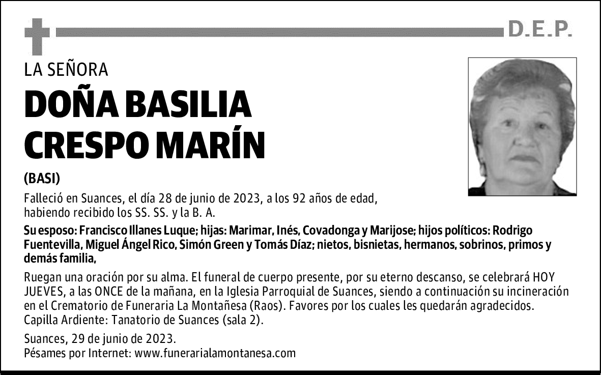 DOÑA BASILIA CRESPO MARÍN
