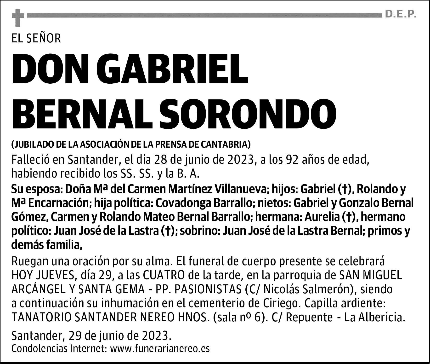 DON GABRIEL BERNAL SORONDO