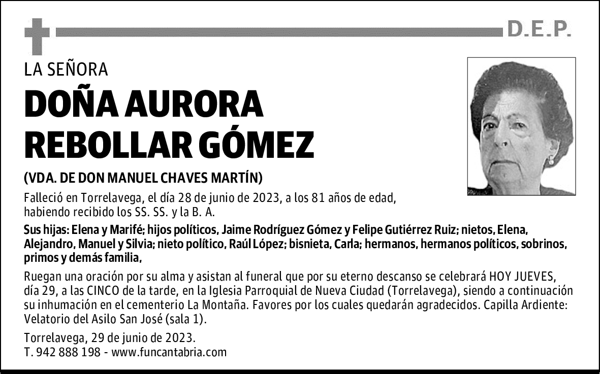 DOÑA AURORA REBOLLAR GÓMEZ