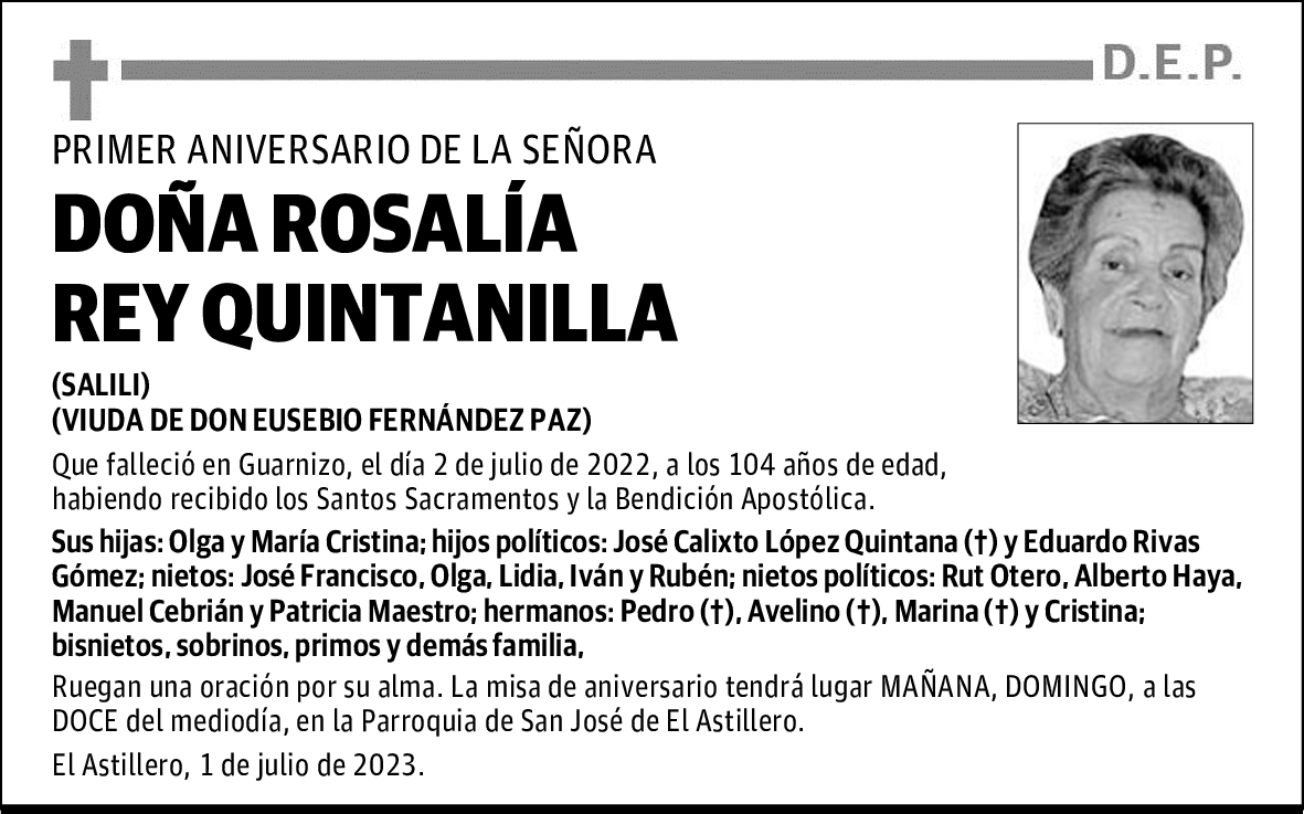 DOÑA ROSALÍA REY QUINTANILLA
