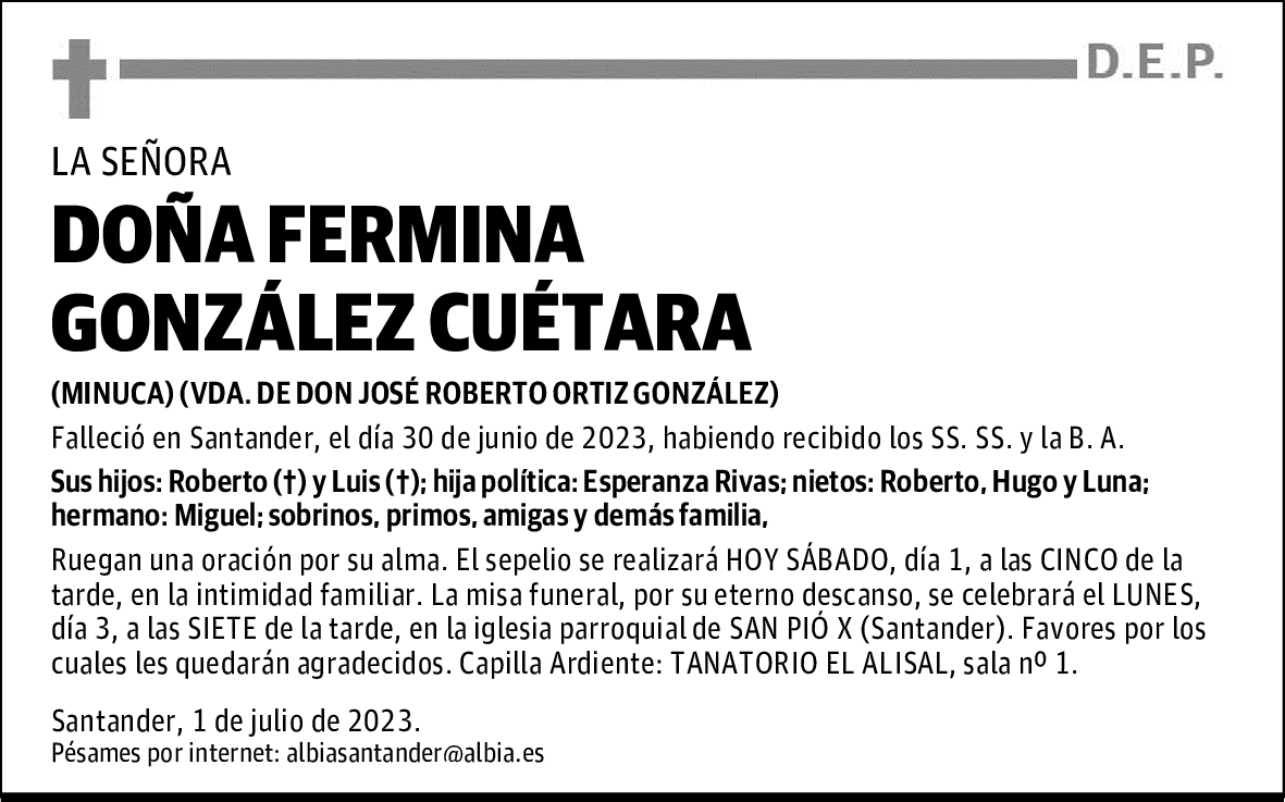 DOÑA FERMINA GONZÁLEZ CUÉTARA
