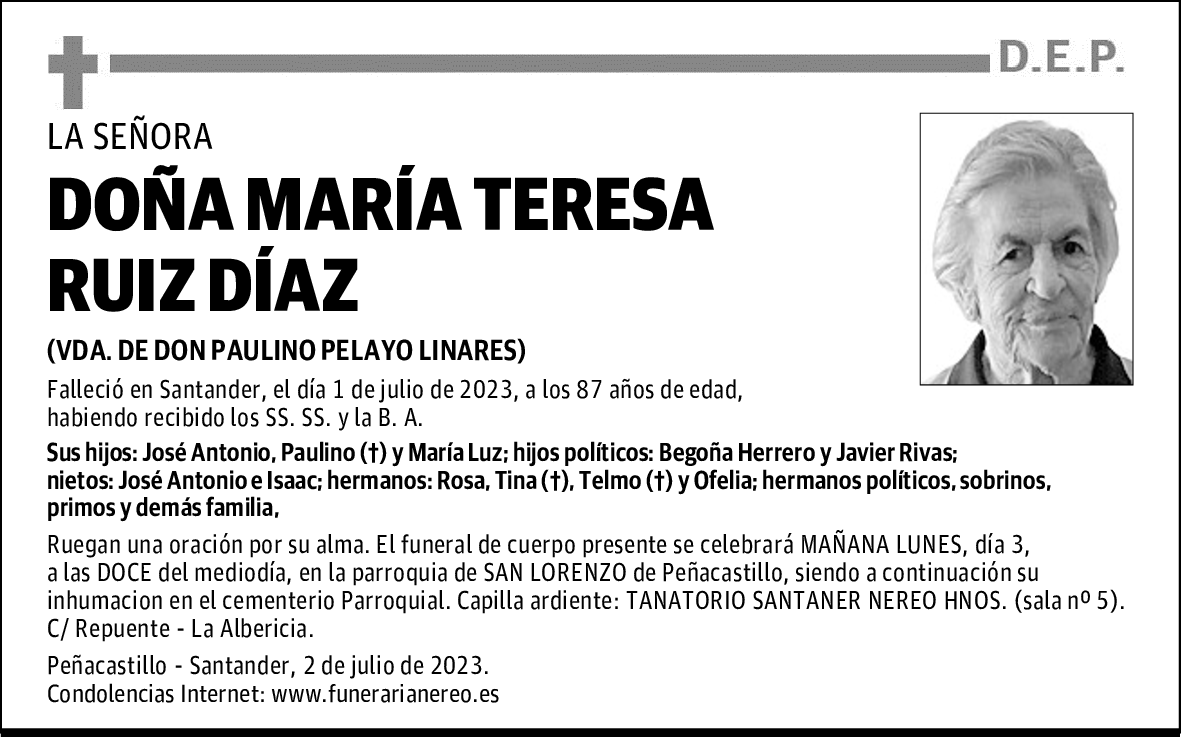 DOÑA MARÍA TERESA RUIZ DÍAZ