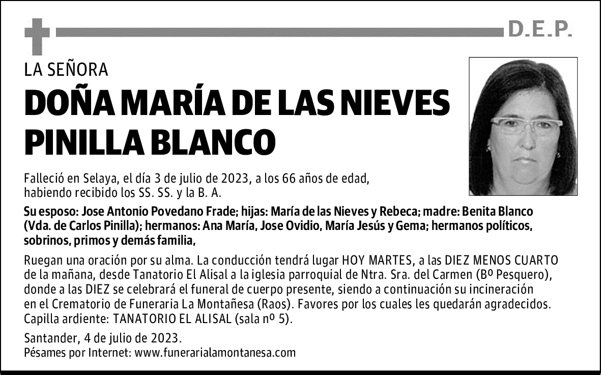 DOÑA MARÍA DE LAS NIEVES PINILLA BLANCO