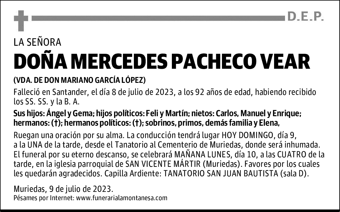 DOÑA MERCEDES PACHECO VEAR