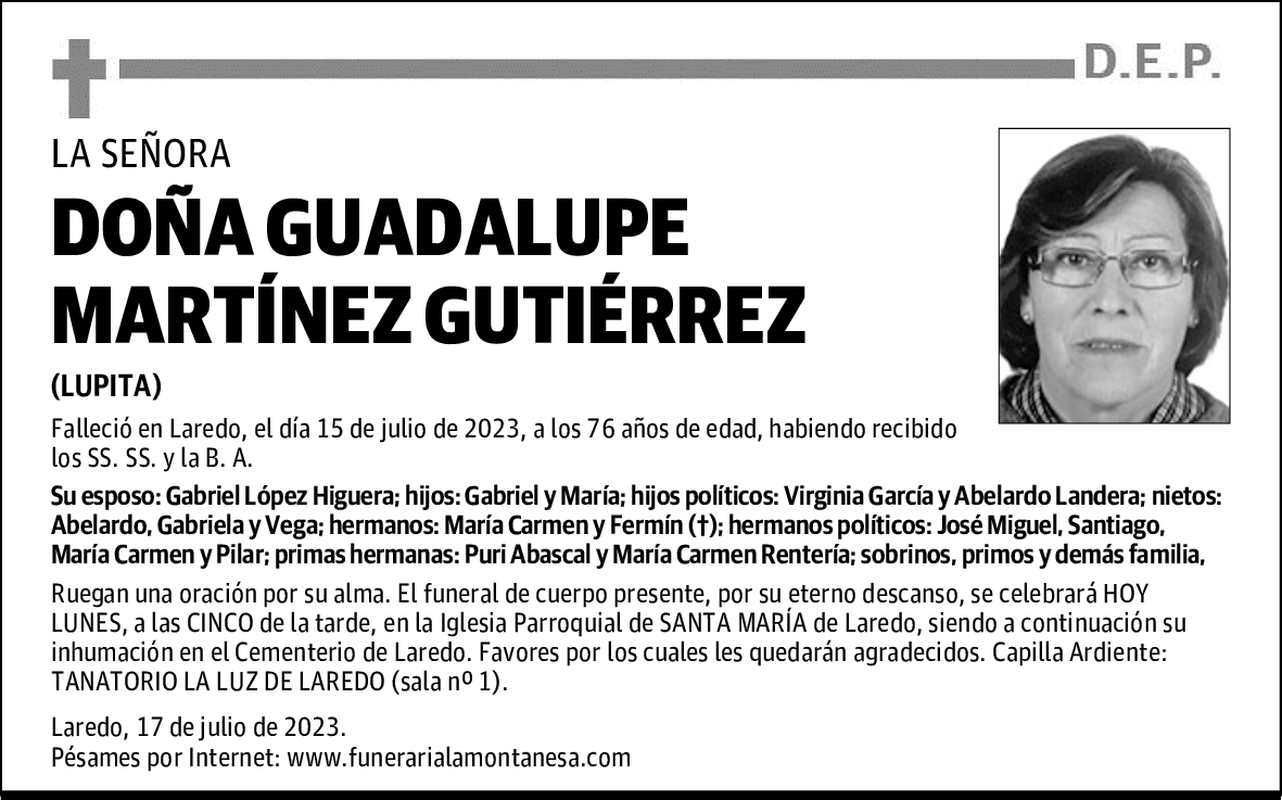 DOÑA GUADALUPE MARTÍNEZ GUTIÉRREZ