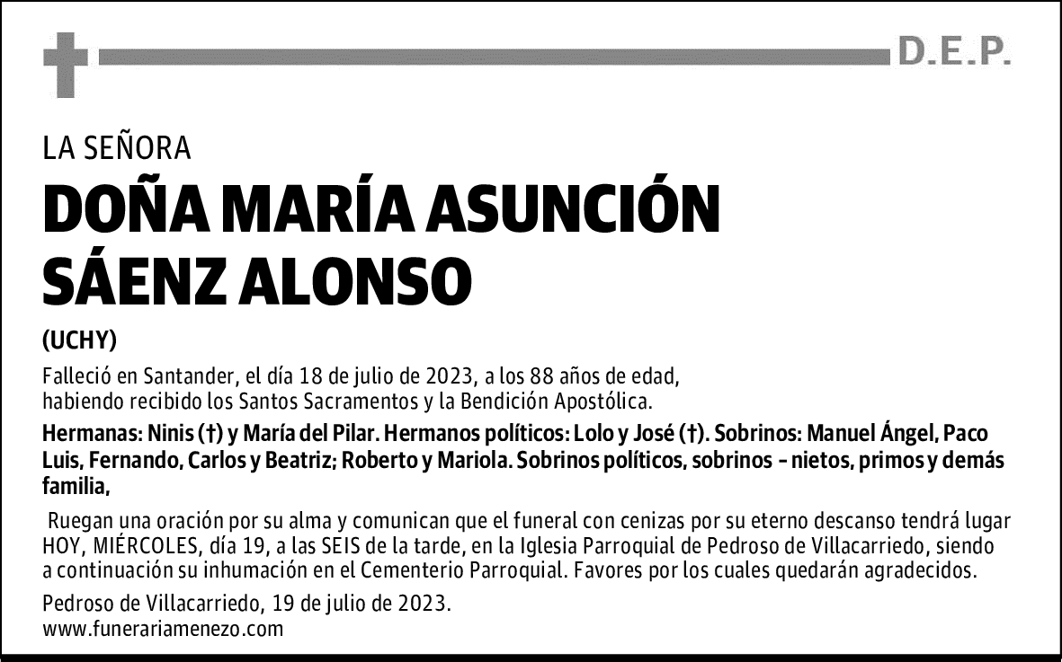 DOÑA MARÍA ASUNCIÓN SÁENZ ALONSO