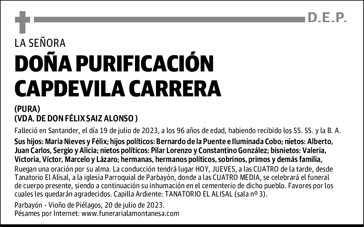 DOÑA PURIFICACIÓN CAPDEVILA CARRERA