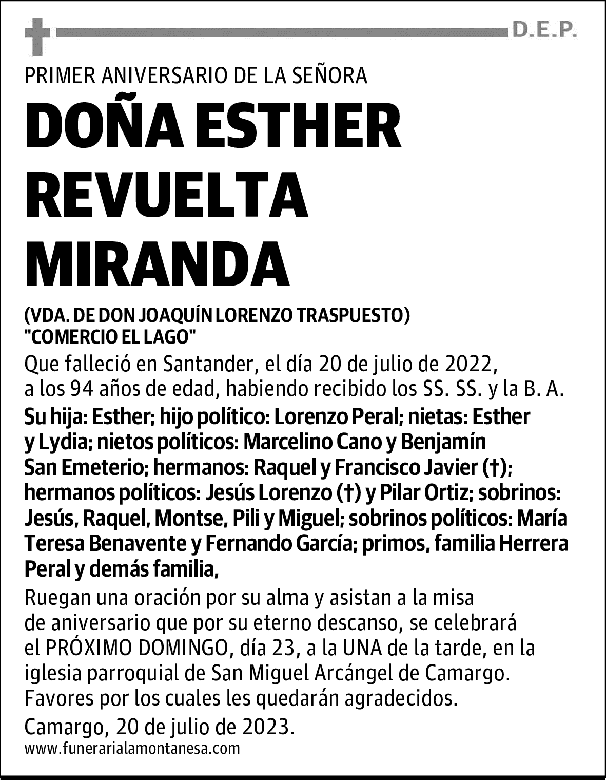 DOÑA ESTHER REVUELTA MIRANDA