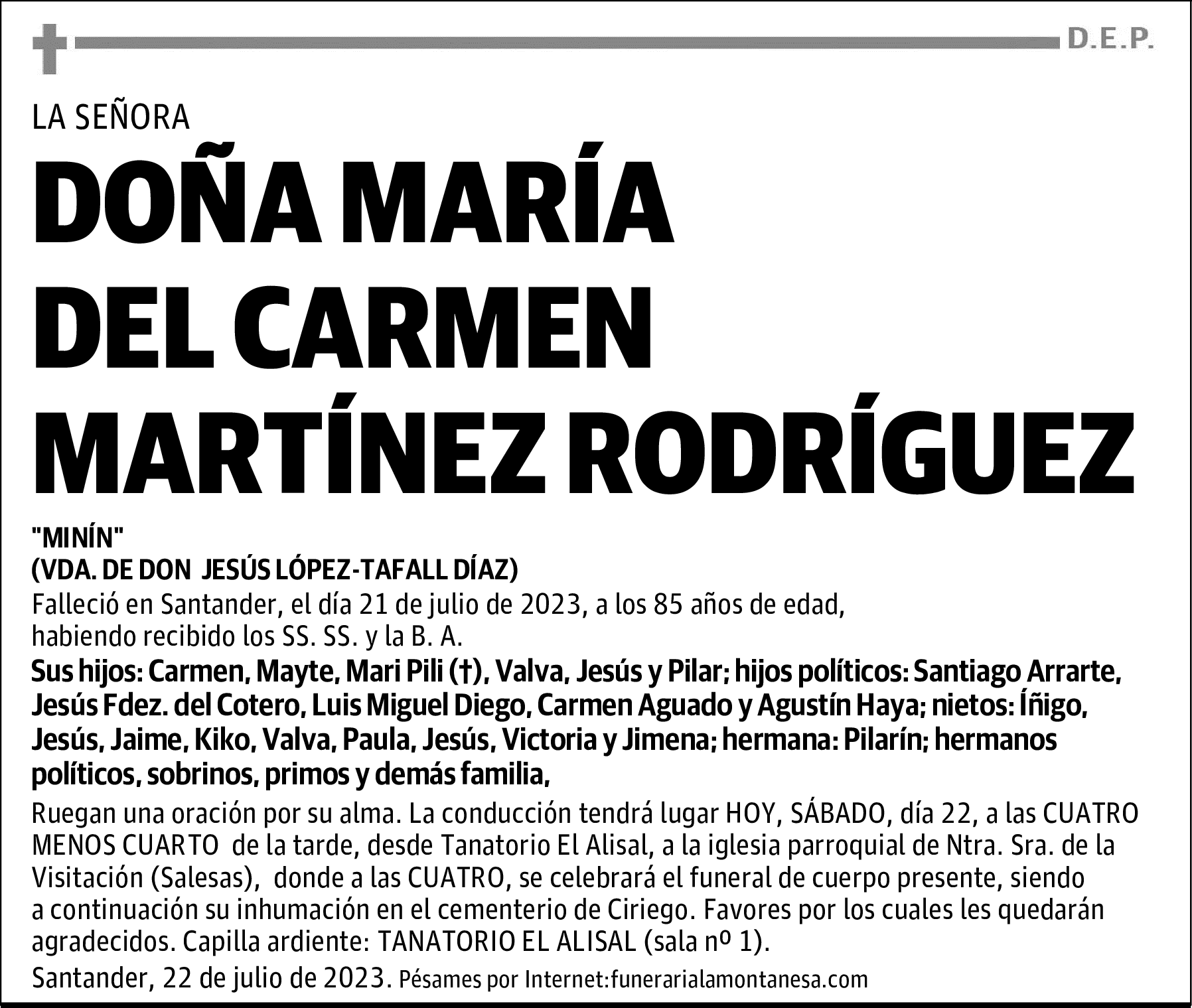 DOÑA MARÍA DEL CARMEN MARTÍNEZ RODRÍGUEZ