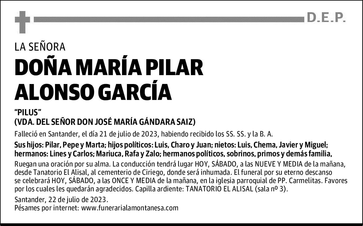 DOÑA MARÍA PILAR ALONSO GARCÍA