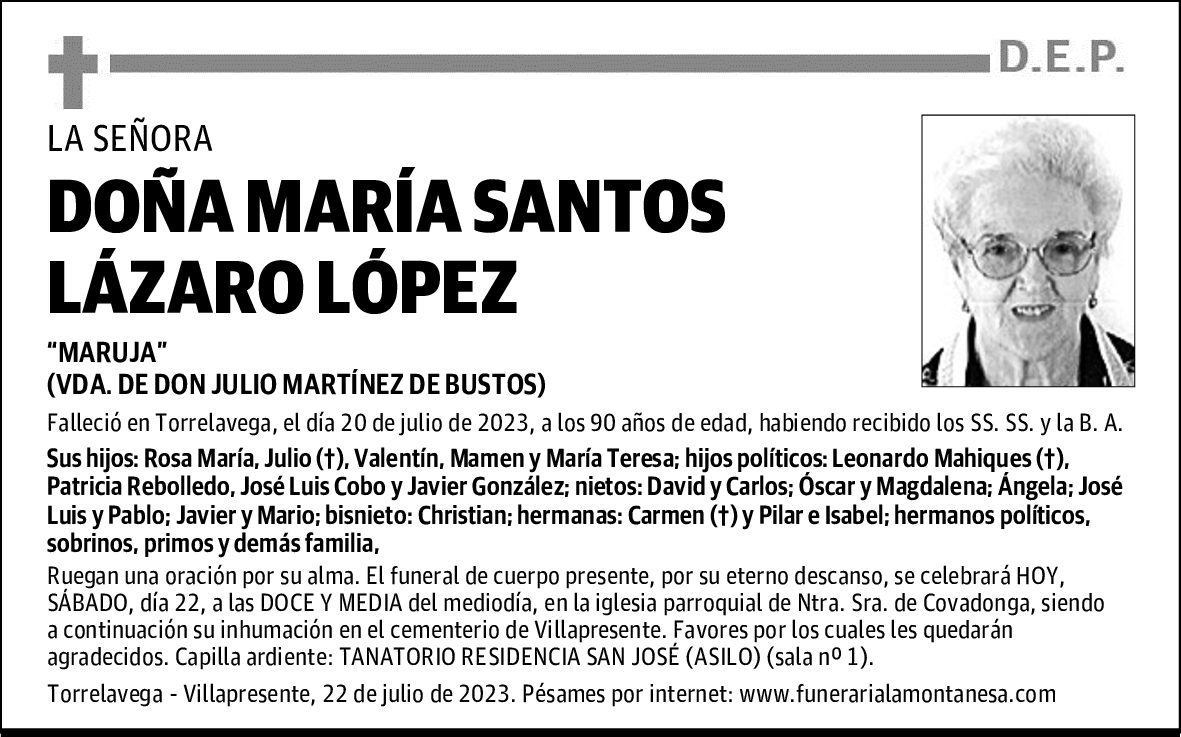 DOÑA MARÍA SANTOS LÁZARO LÓPEZ